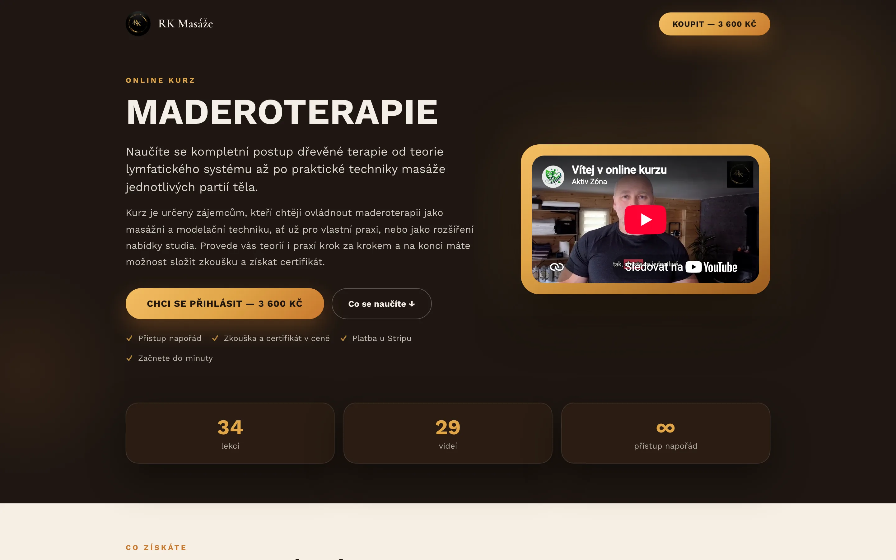 Prodejní stránka online kurzu