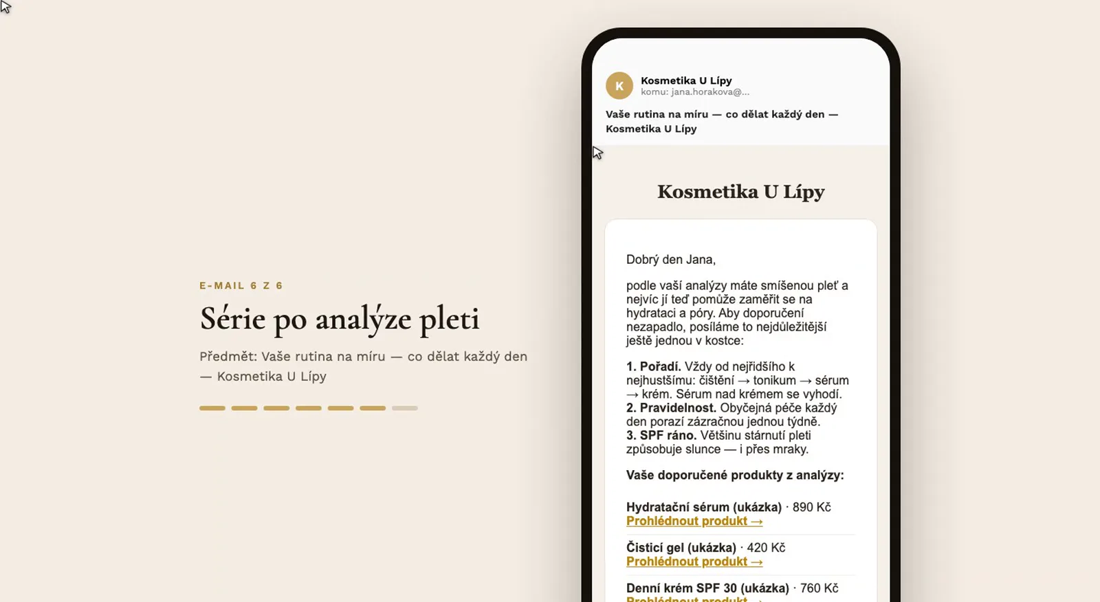 Série e-mailů po analýze pleti