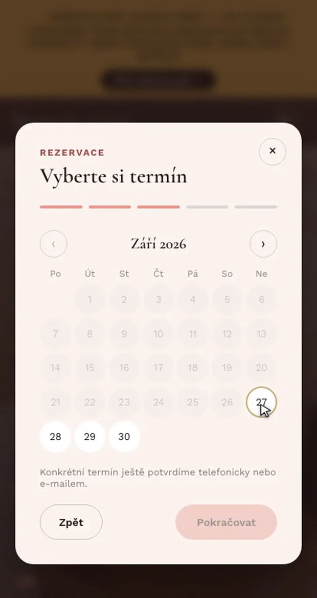 Výběr termínu na webu z mobilu