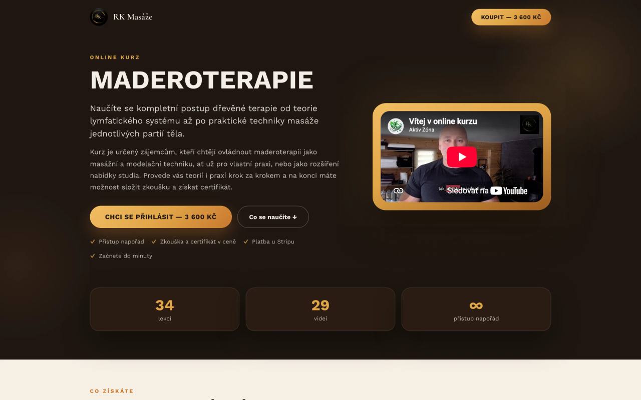 Prodejní stránka online kurzu
