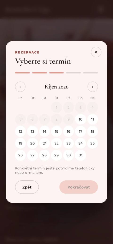 Výběr termínu na webu z mobilu